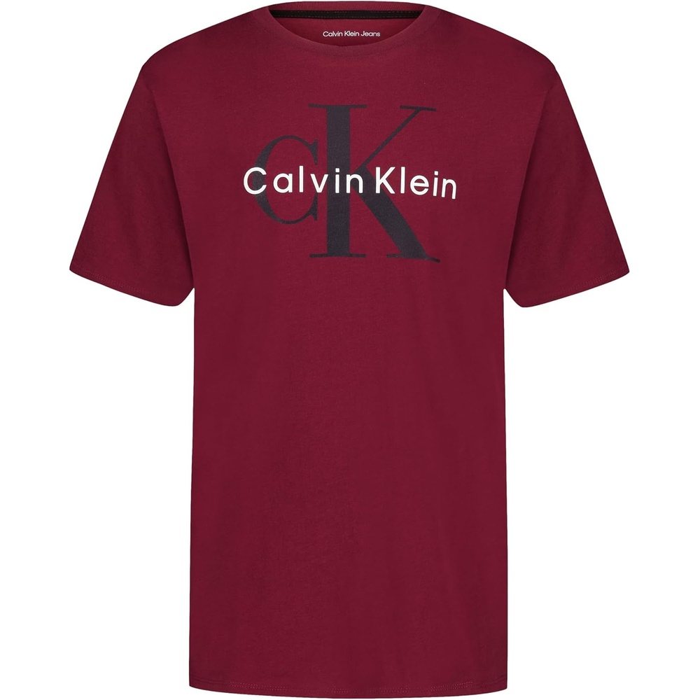 image:imageCalvin Klein Boys Short Sleeve Logo Crew Neck TShirt Soft Comfortable Relaxed FitCk Cabernet
