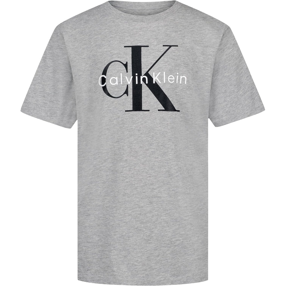 image:imageCalvin Klein Boys Short Sleeve Logo Crew Neck TShirt Soft Comfortable Relaxed FitCk Lt Grey Heather