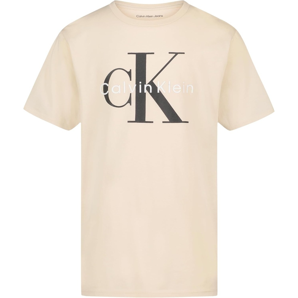 image:imageCalvin Klein Boys Short Sleeve Logo Crew Neck TShirt Soft Comfortable Relaxed FitCk Oatmeal