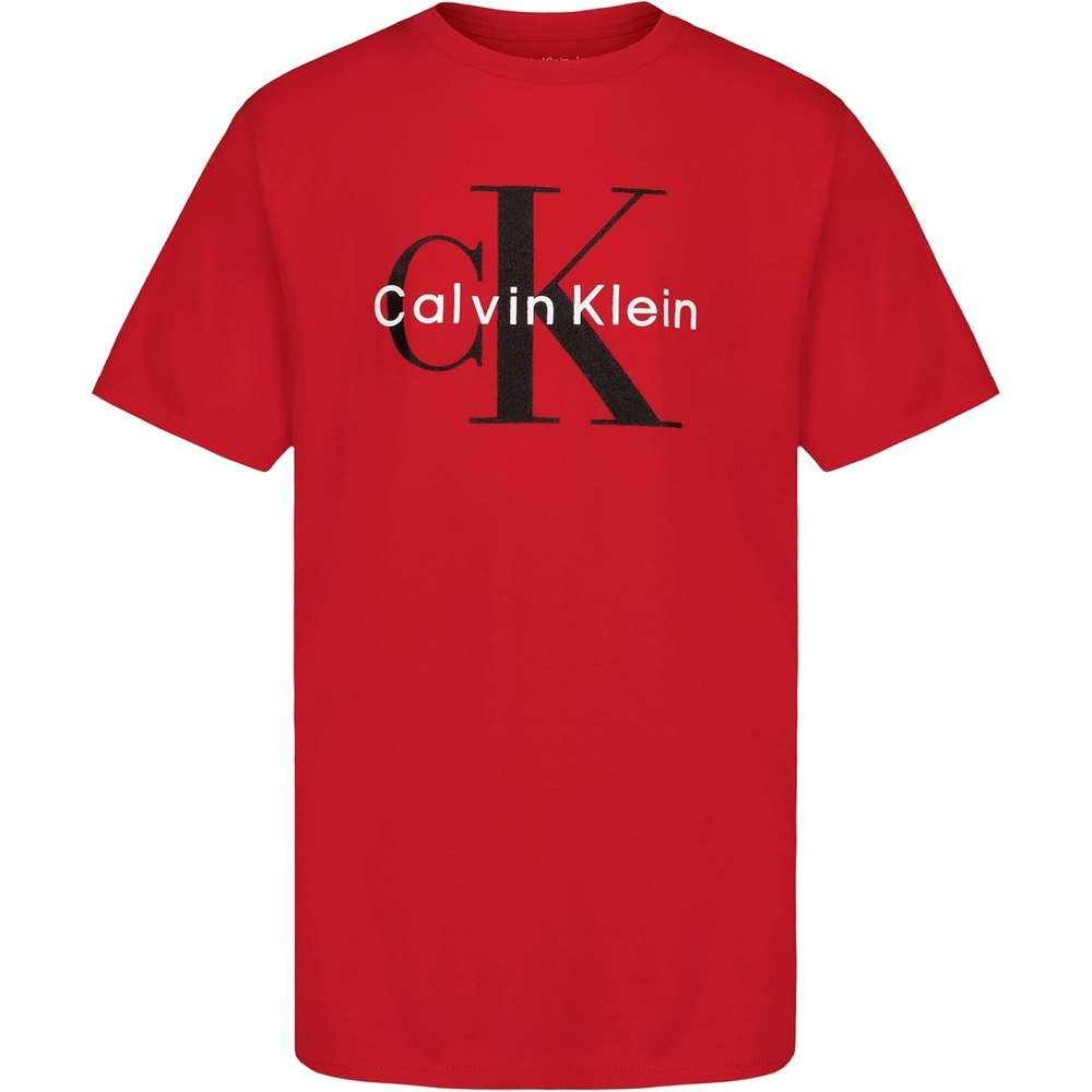 image:imageCalvin Klein Boys Short Sleeve Logo Crew Neck TShirt Soft Comfortable Relaxed FitCk Racing Red