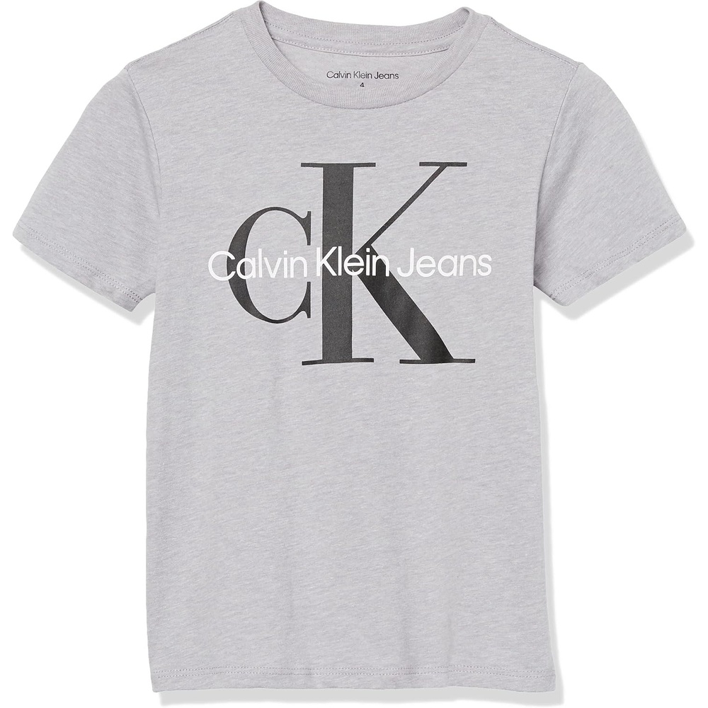 image:imageCalvin Klein Boys Short Sleeve Logo Crew Neck TShirt Soft Comfortable Relaxed FitClassic Mono Grey Heather