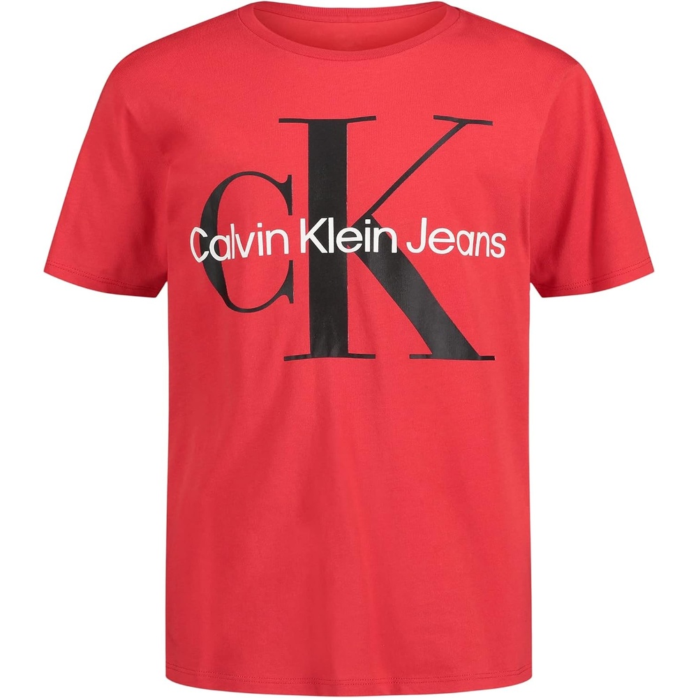 image:imageCalvin Klein Boys Short Sleeve Logo Crew Neck TShirt Soft Comfortable Relaxed FitClassic Mono Racing Red