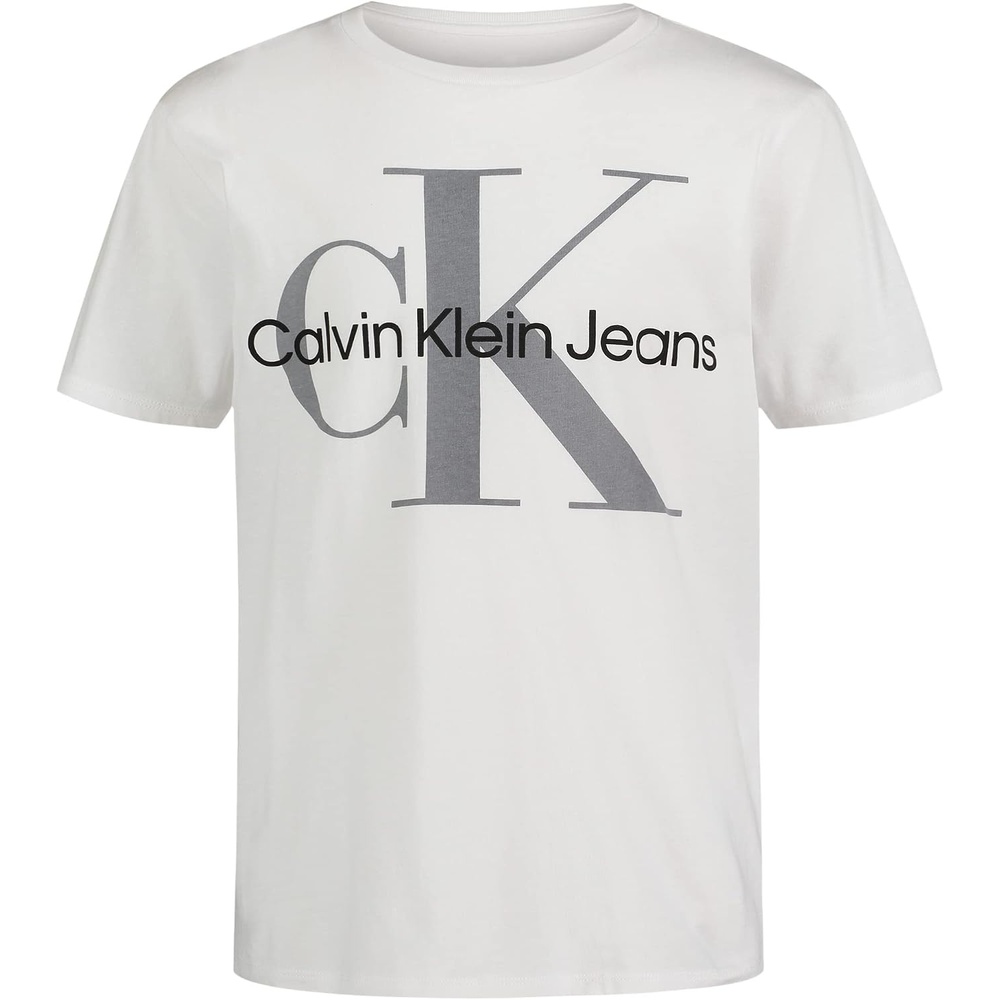 image:imageCalvin Klein Boys Short Sleeve Logo Crew Neck TShirt Soft Comfortable Relaxed FitClassic Mono White