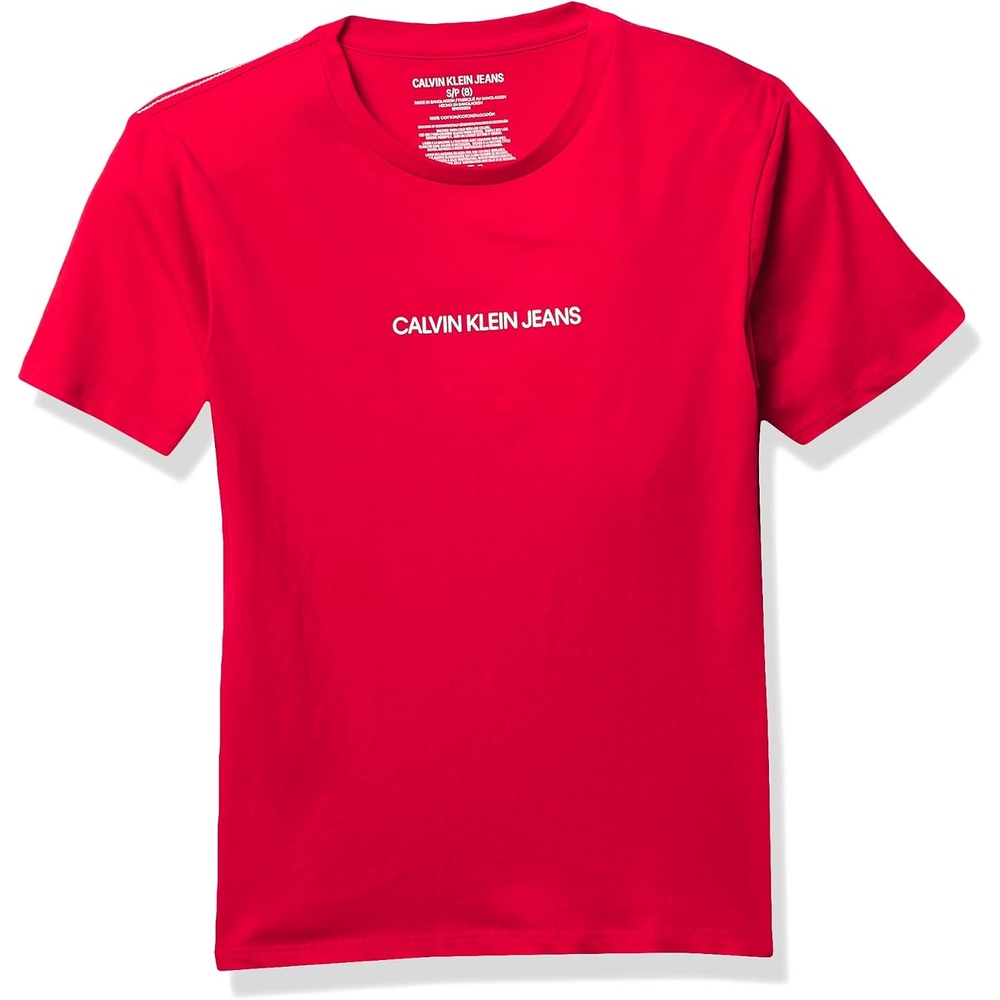 image:imageCalvin Klein Boys Short Sleeve Logo Crew Neck TShirt Soft Comfortable Relaxed FitMed Ckj Racing Red