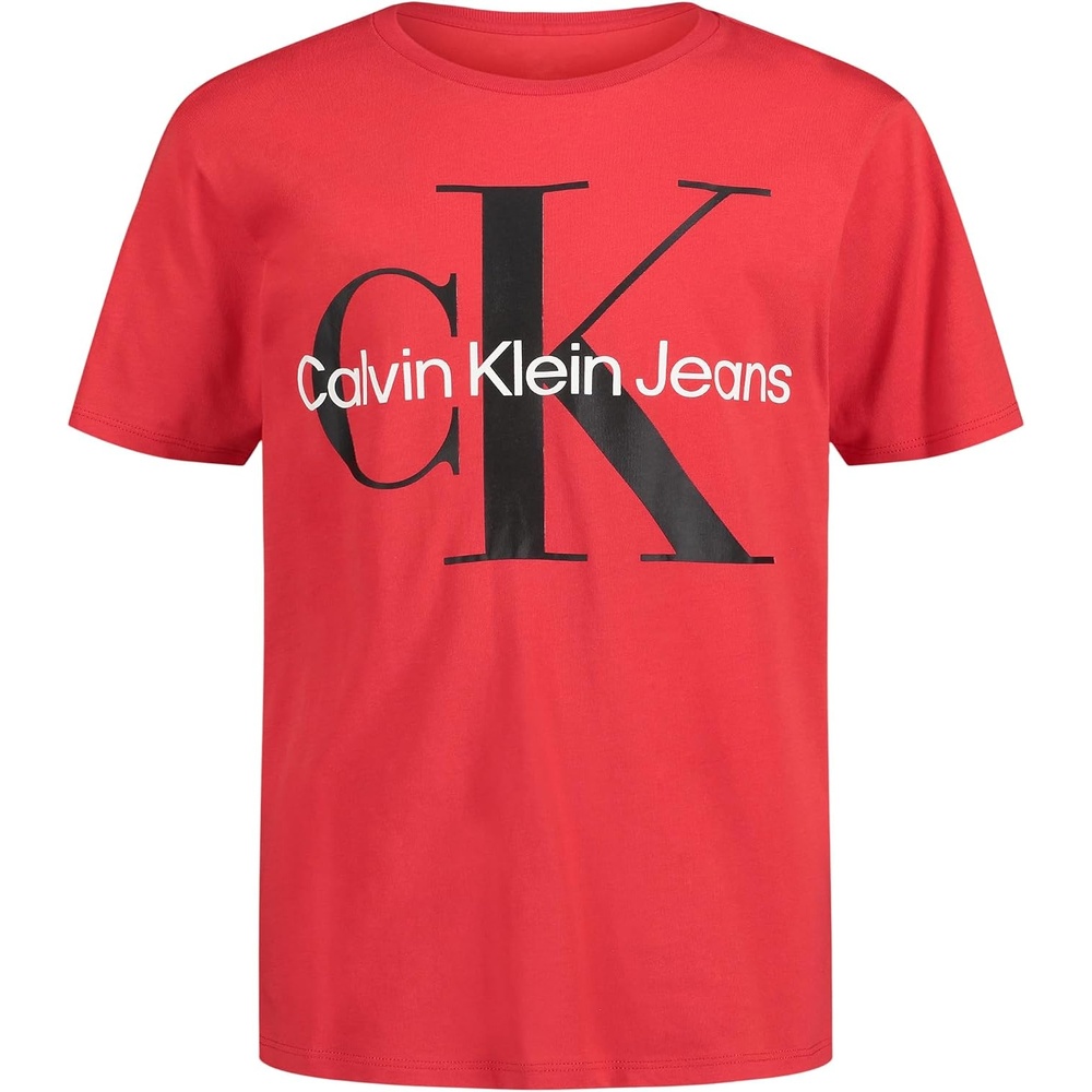image:imageCalvin Klein Boys Short Sleeve Logo Crew Neck TShirt Soft Comfortable Relaxed FitMono Racing Red