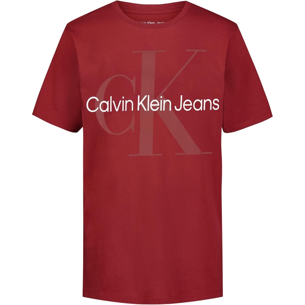 image:imageCalvin Klein Boys Short Sleeve Logo Crew Neck TShirt Soft Comfortable Relaxed FitMono Red Dahlia