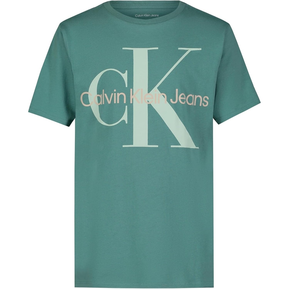 image:imageCalvin Klein Boys Short Sleeve Logo Crew Neck TShirt Soft Comfortable Relaxed FitMono Teal