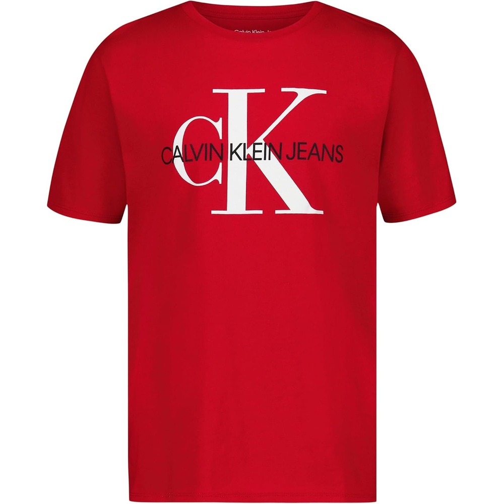 image:imageCalvin Klein Boys Short Sleeve Logo Crew Neck TShirt Soft Comfortable Relaxed FitOld School Racing Red