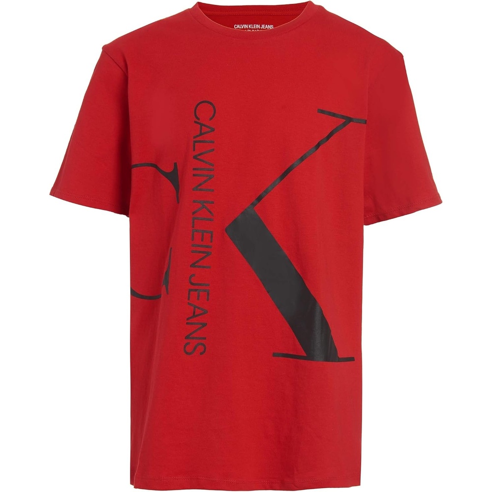 image:imageCalvin Klein Boys Short Sleeve Logo Crew Neck TShirt Soft Comfortable Relaxed FitSplit Mono Racing Red