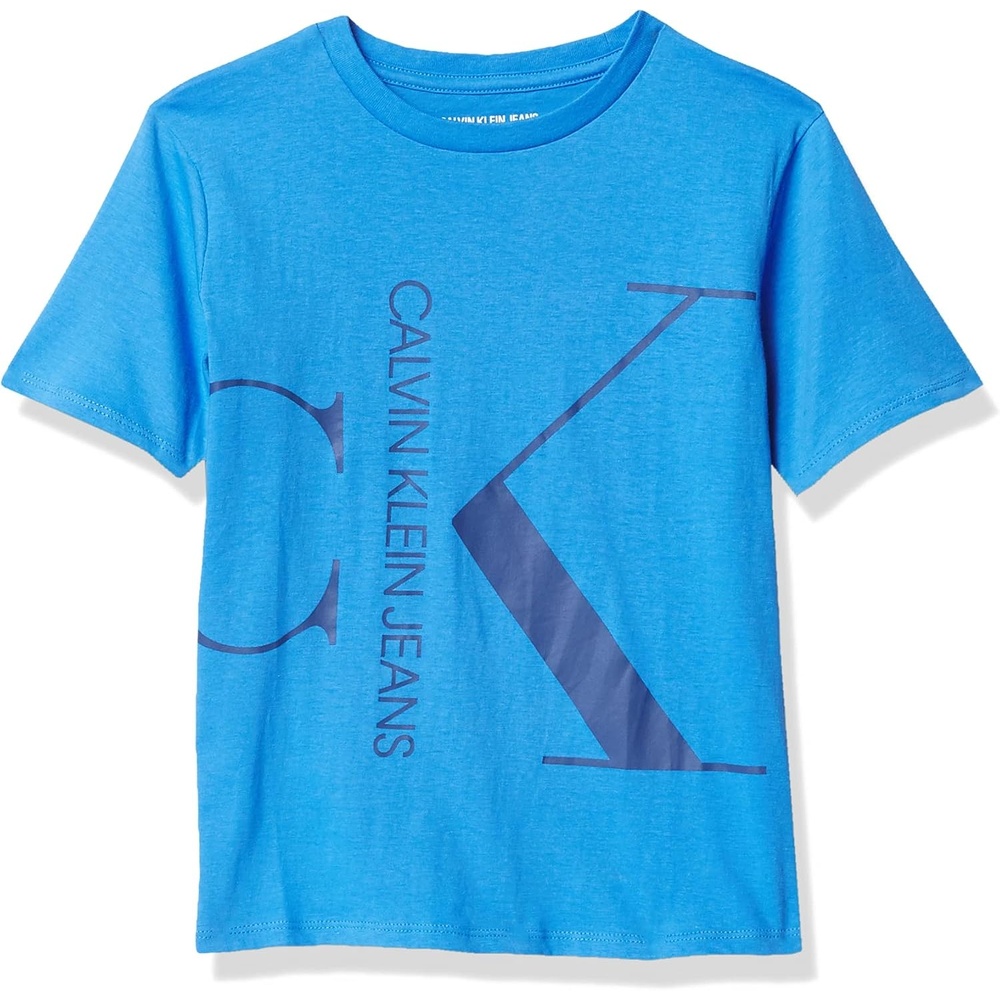 image:imageCalvin Klein Boys Short Sleeve Logo Crew Neck TShirt Soft Comfortable Relaxed FitSplit Mono Regatta