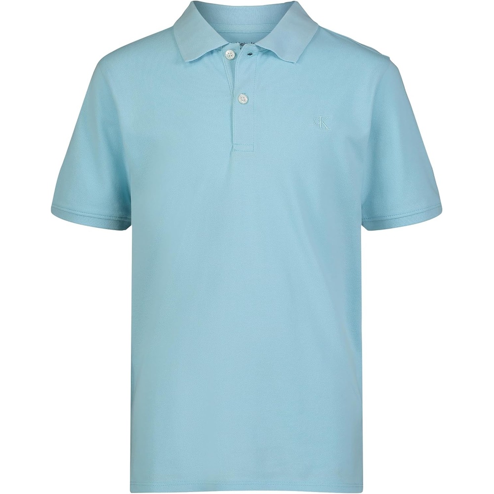 image:imageCalvin Klein Boys Short Sleeve Micro Pique Solid Polo Button Closure Soft amp ComfortableBlue Elixer