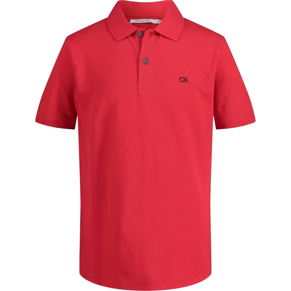 image:imageCalvin Klein Boys Short Sleeve Micro Pique Solid Polo Button Closure Soft amp ComfortableClassic Racing Red