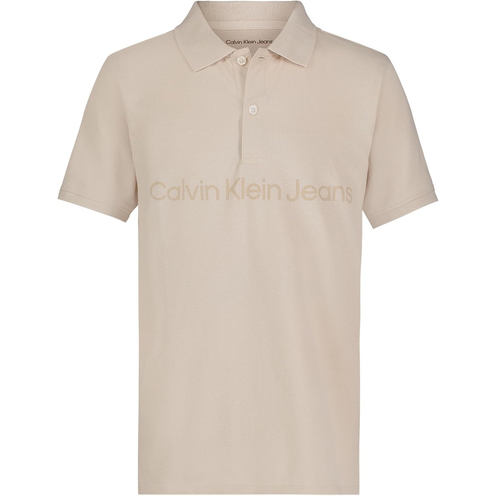 image:imageCalvin Klein Boys Short Sleeve Micro Pique Solid Polo Button Closure Soft amp ComfortableClean Logo Oatmeal
