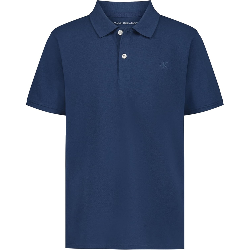 image:imageCalvin Klein Boys Short Sleeve Micro Pique Solid Polo Button Closure Soft amp ComfortableDark Denim