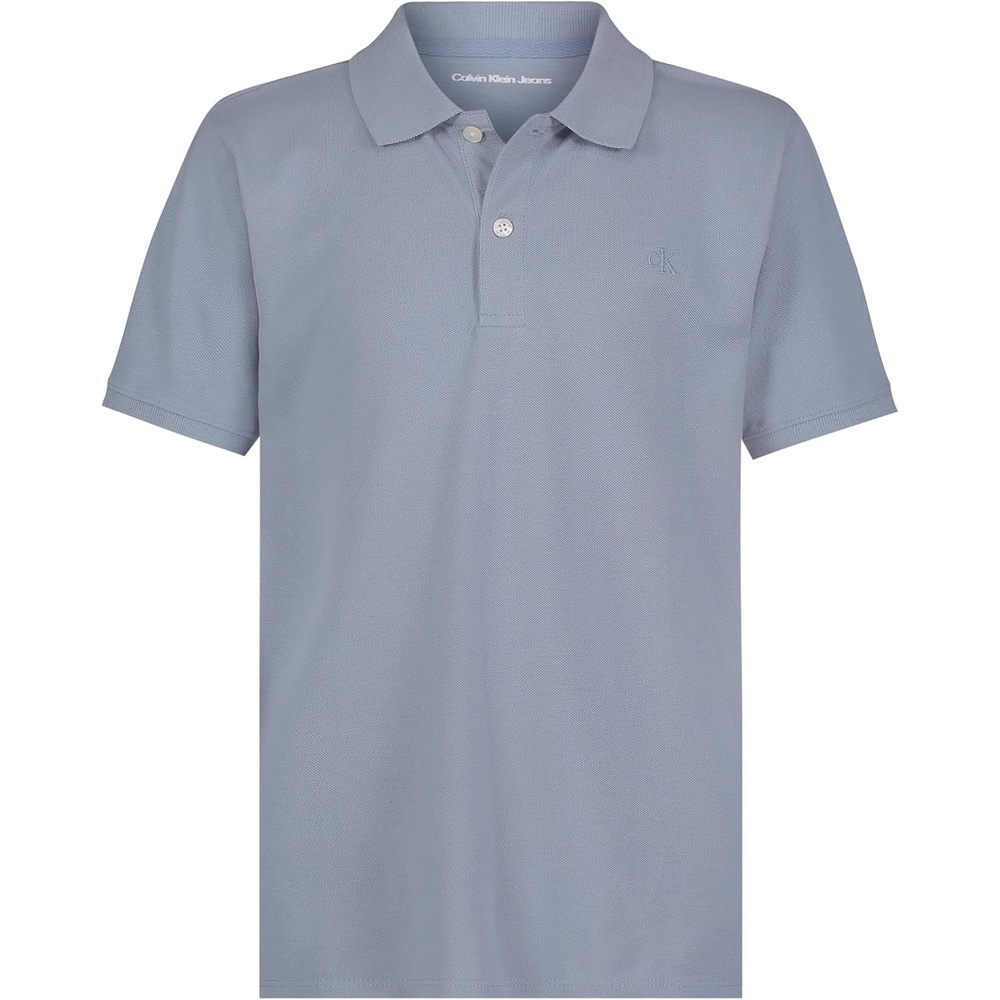 image:imageCalvin Klein Boys Short Sleeve Micro Pique Solid Polo Button Closure Soft amp ComfortableFaded Denim
