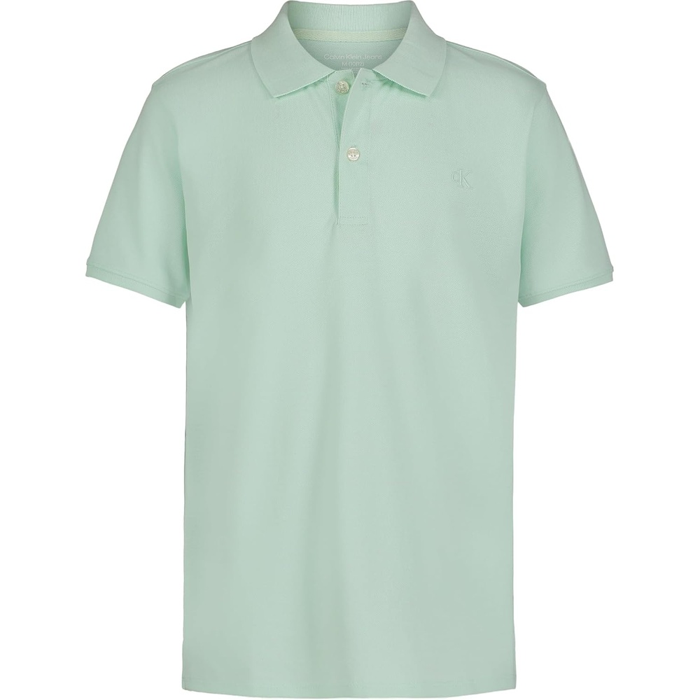 image:imageCalvin Klein Boys Short Sleeve Micro Pique Solid Polo Button Closure Soft amp ComfortableMisty Jade