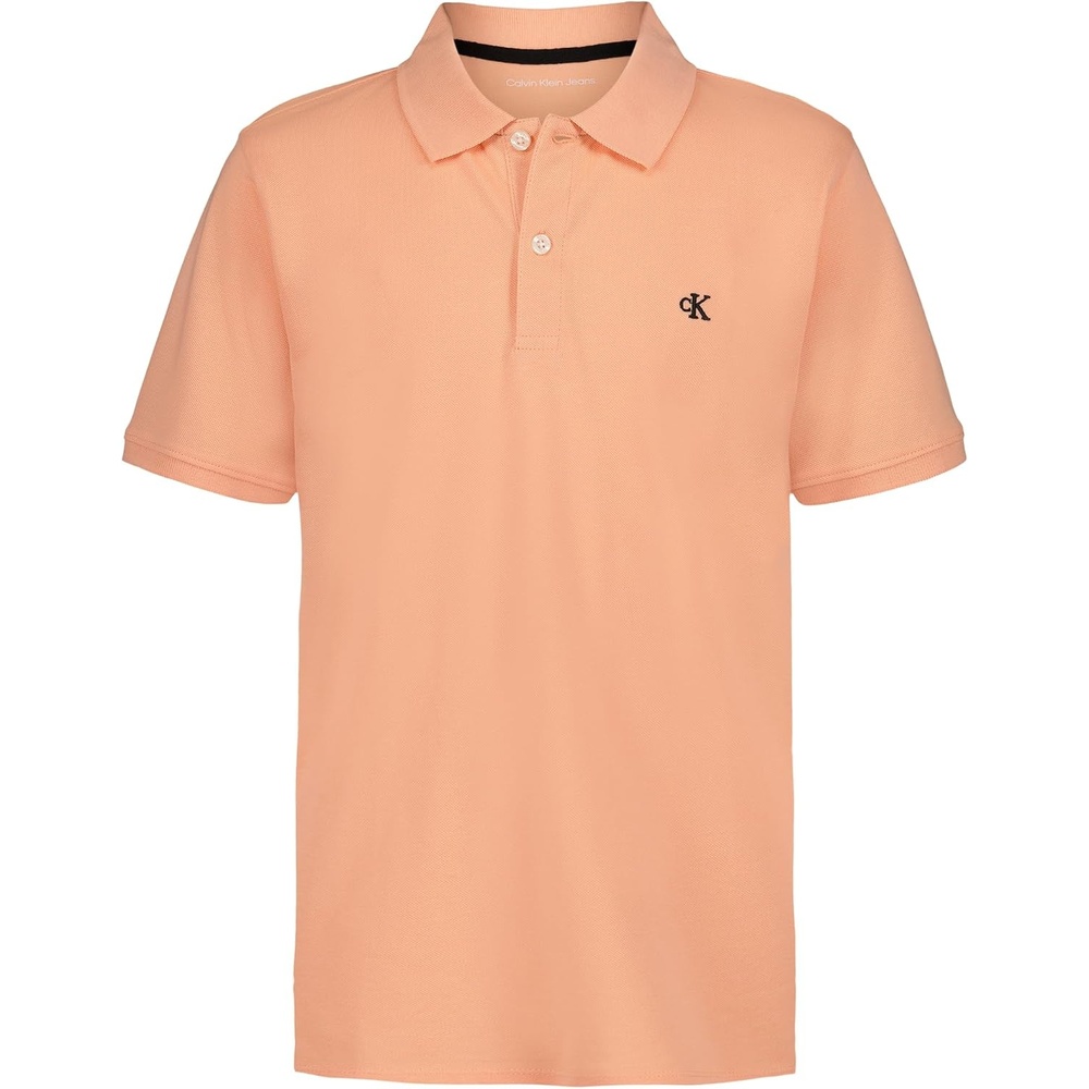 image:imageCalvin Klein Boys Short Sleeve Micro Pique Solid Polo Button Closure Soft amp ComfortablePrairie Sunset