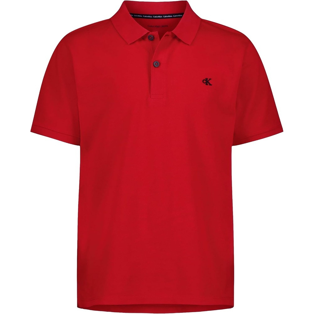 image:imageCalvin Klein Boys Short Sleeve Micro Pique Solid Polo Button Closure Soft amp ComfortableRacing Red