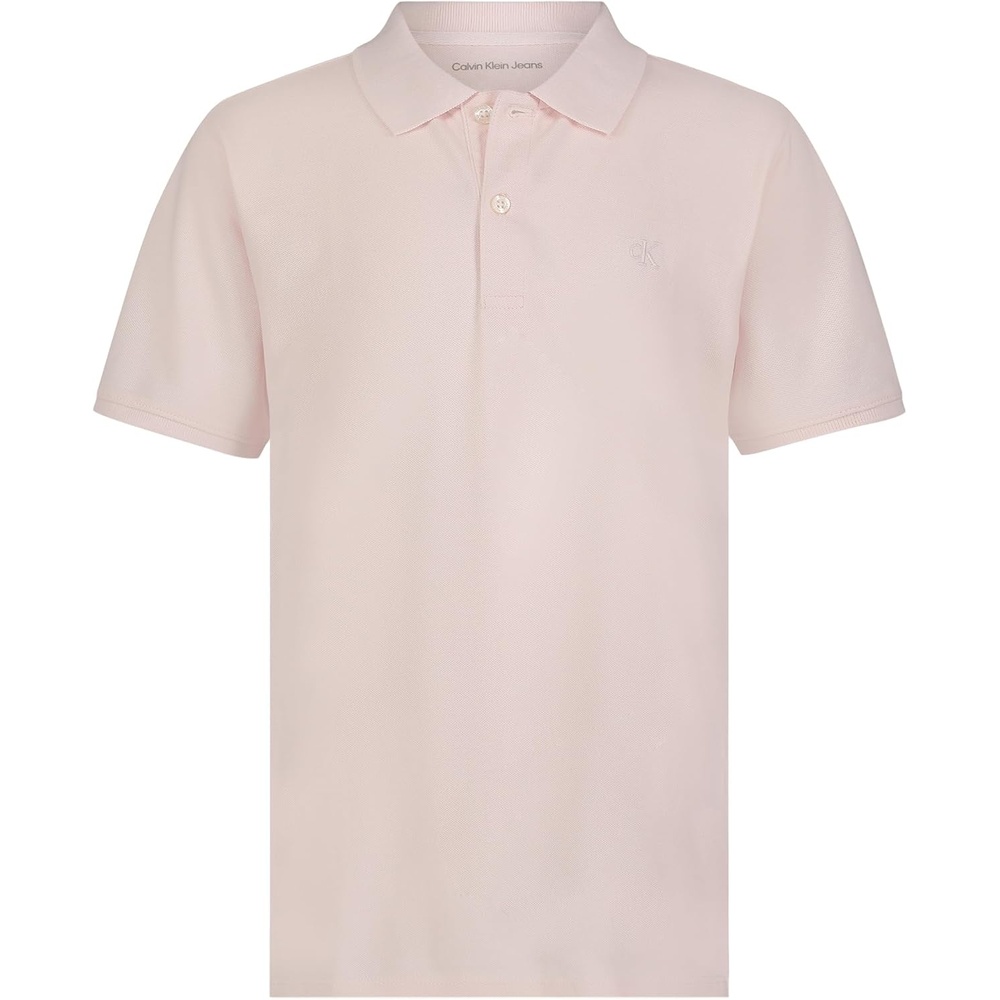 image:imageCalvin Klein Boys Short Sleeve Micro Pique Solid Polo Button Closure Soft amp ComfortableSilver Peony