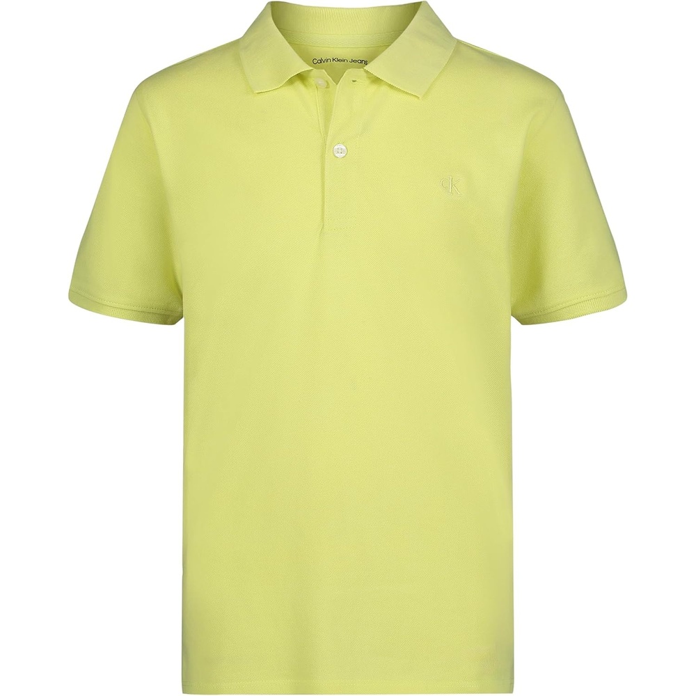 image:imageCalvin Klein Boys Short Sleeve Micro Pique Solid Polo Button Closure Soft amp ComfortableSunny Lime
