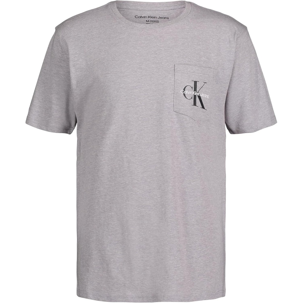 image:imageCalvin Klein Boys Short Sleeve Pocket Logo Crew Neck TShirt Soft Comfortable Relaxed FitClassic Grey