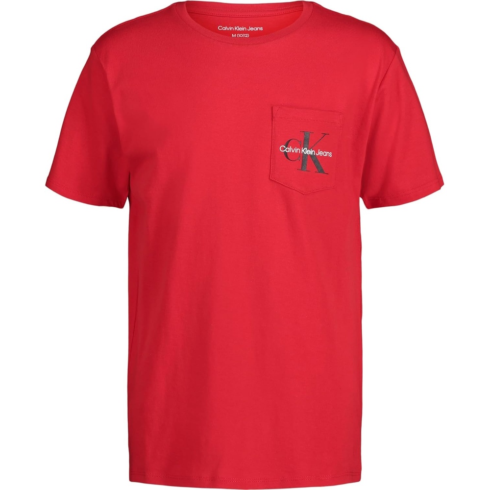 image:imageCalvin Klein Boys Short Sleeve Pocket Logo Crew Neck TShirt Soft Comfortable Relaxed FitClassic Racing Red