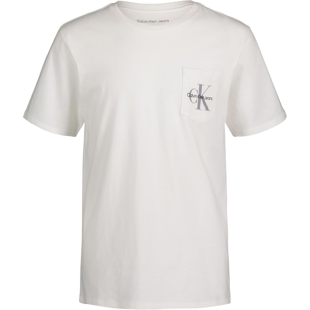 image:imageCalvin Klein Boys Short Sleeve Pocket Logo Crew Neck TShirt Soft Comfortable Relaxed FitClassic White