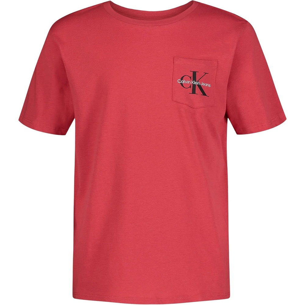 image:imageCalvin Klein Boys Short Sleeve Pocket Logo Crew Neck TShirt Soft Comfortable Relaxed FitCut Rose Gb49