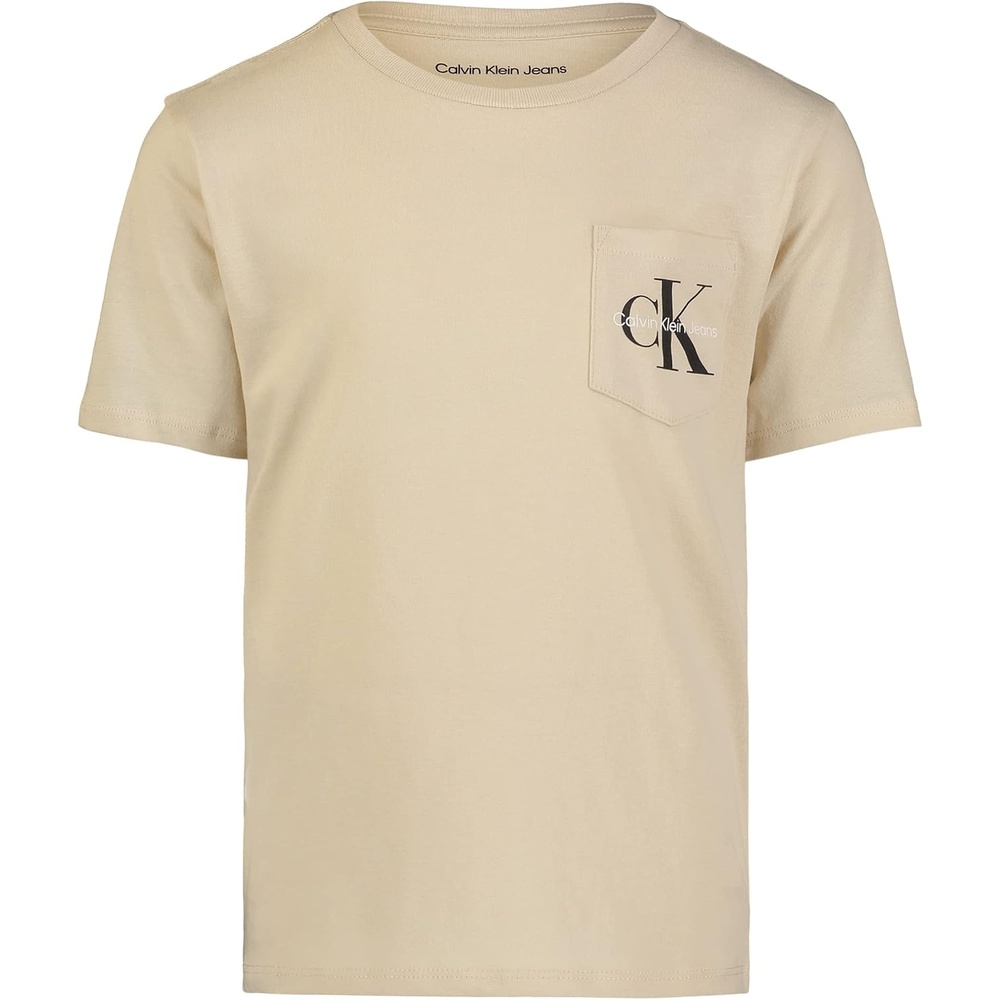 image:imageCalvin Klein Boys Short Sleeve Pocket Logo Crew Neck TShirt Soft Comfortable Relaxed FitLinen Gb49
