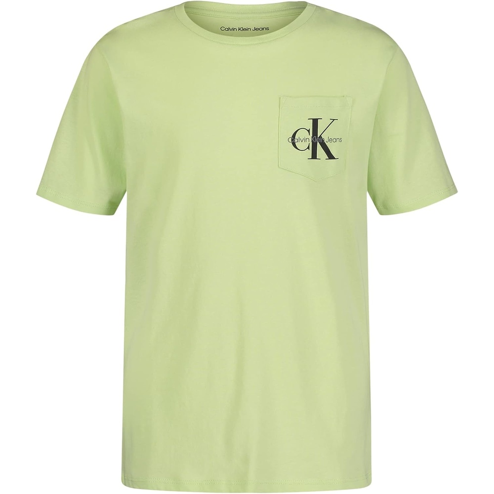 image:imageCalvin Klein Boys Short Sleeve Pocket Logo Crew Neck TShirt Soft Comfortable Relaxed FitPrism Gb49