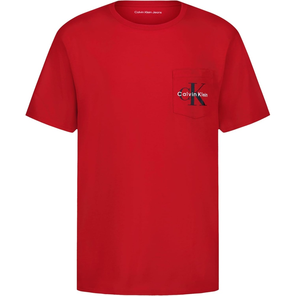 image:imageCalvin Klein Boys Short Sleeve Pocket Logo Crew Neck TShirt Soft Comfortable Relaxed FitRacing Red
