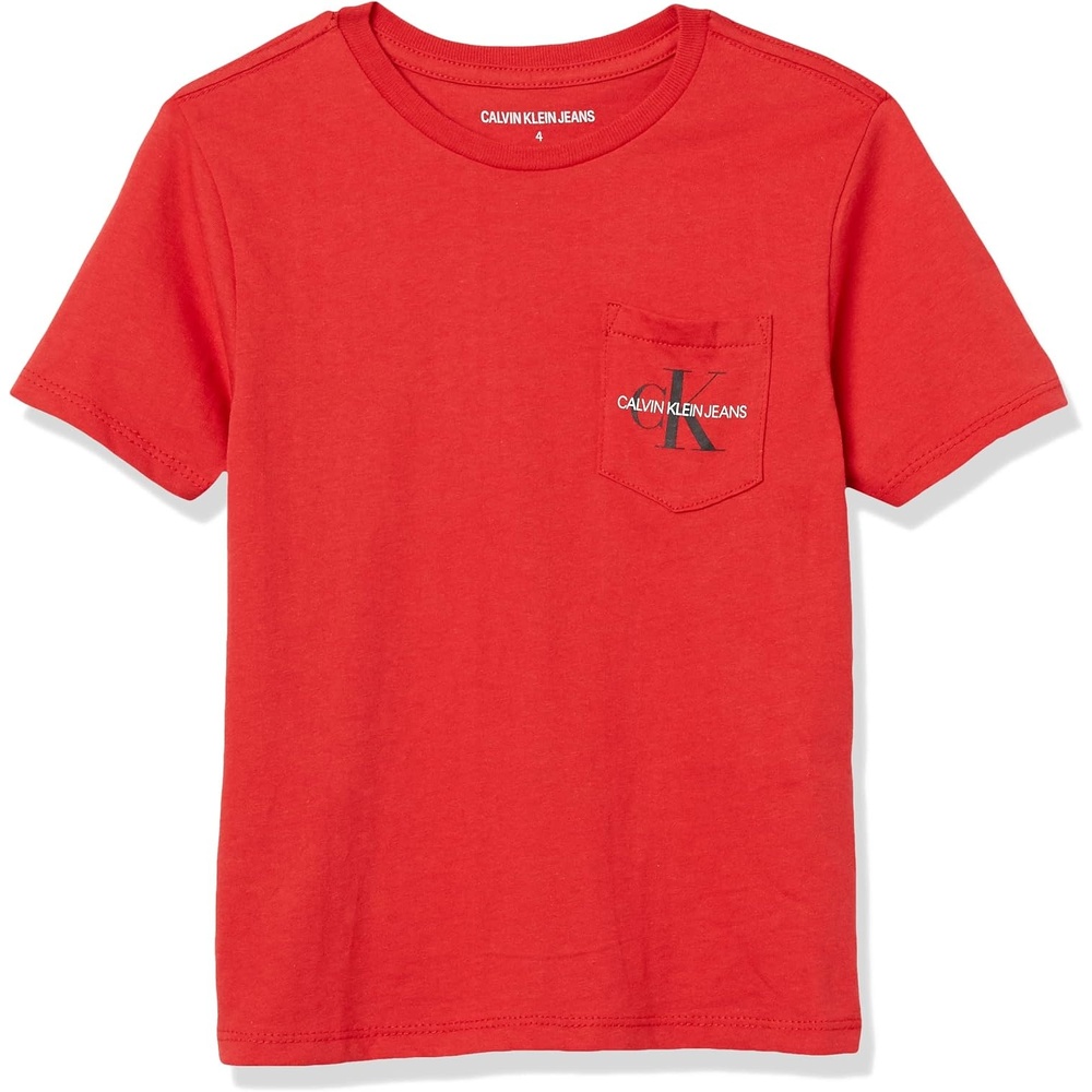 image:imageCalvin Klein Boys Short Sleeve Pocket Logo Crew Neck TShirt Soft Comfortable Relaxed FitRed Eb22