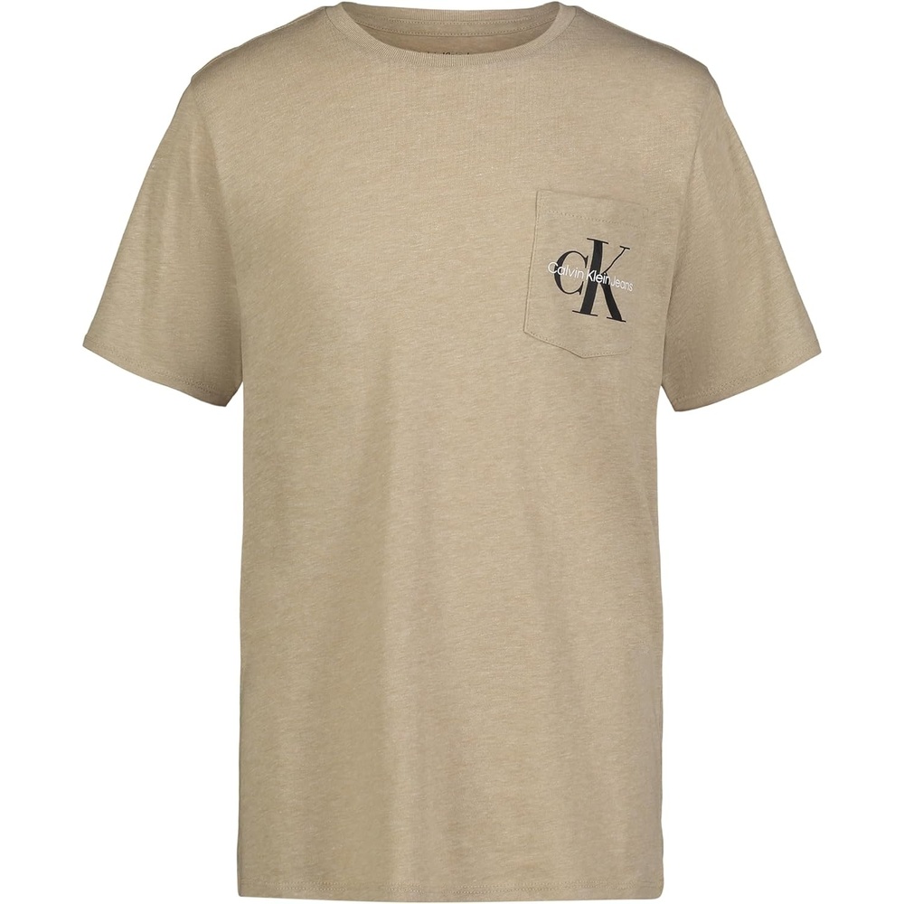 image:imageCalvin Klein Boys Short Sleeve Pocket Logo Crew Neck TShirt Soft Comfortable Relaxed FitSafari Heather