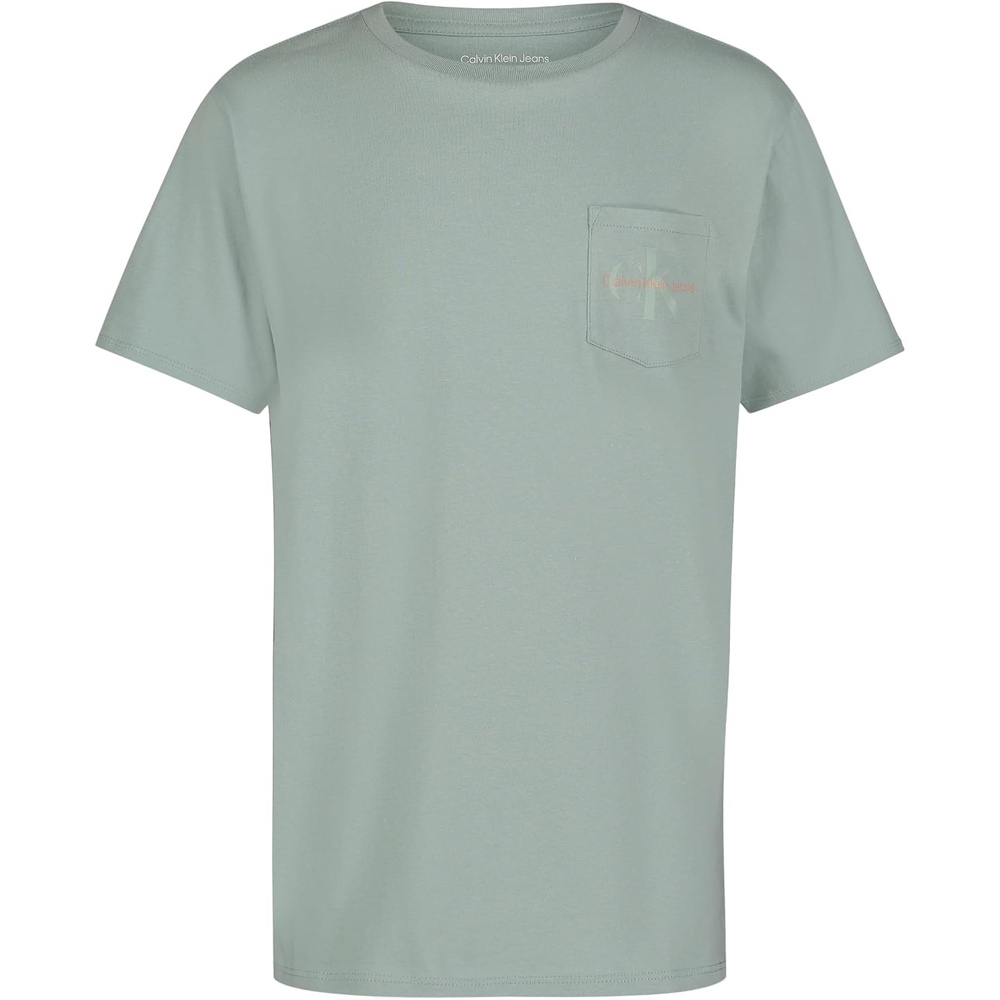 image:imageCalvin Klein Boys Short Sleeve Pocket Logo Crew Neck TShirt Soft Comfortable Relaxed FitSurf Green