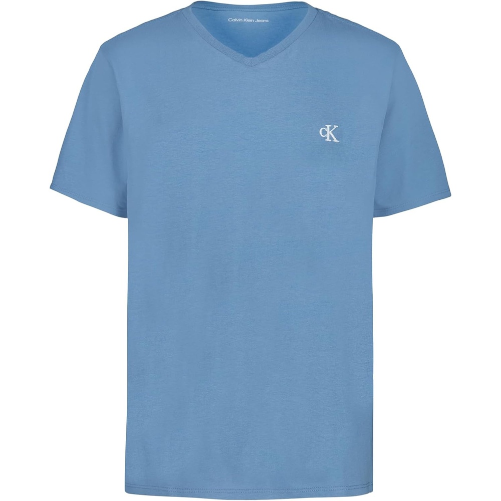 image:imageCalvin Klein Boys Short Sleeve Solid VNeck TShirt Soft Comfortable Relaxed FitBlue Heaven