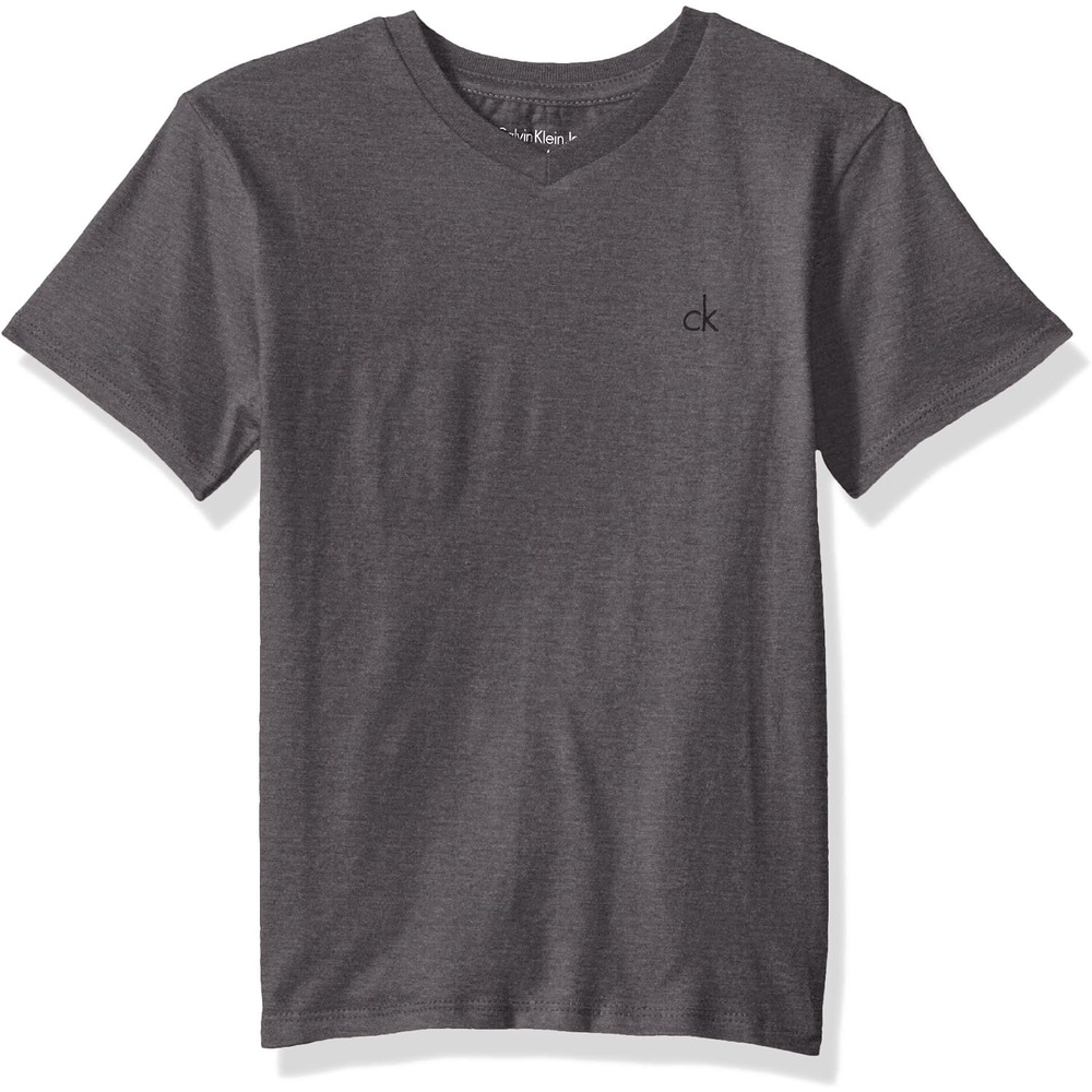 image:imageCalvin Klein Boys Short Sleeve Solid VNeck TShirt Soft Comfortable Relaxed FitCharcoal Ht