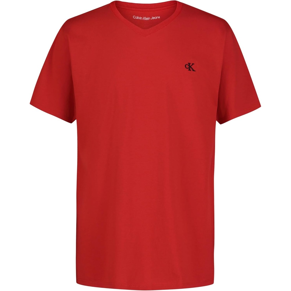 image:imageCalvin Klein Boys Short Sleeve Solid VNeck TShirt Soft Comfortable Relaxed FitClassic Racing Red