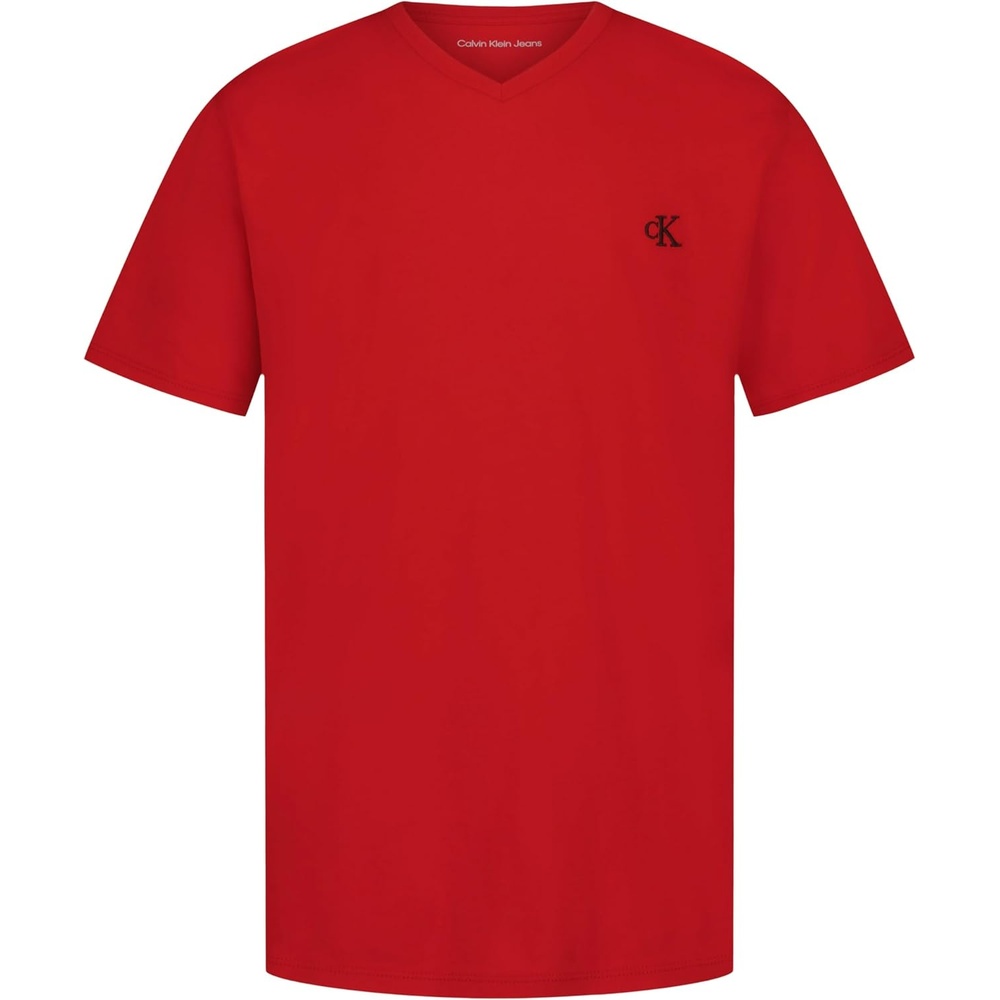 image:imageCalvin Klein Boys Short Sleeve Solid VNeck TShirt Soft Comfortable Relaxed FitRacing Red