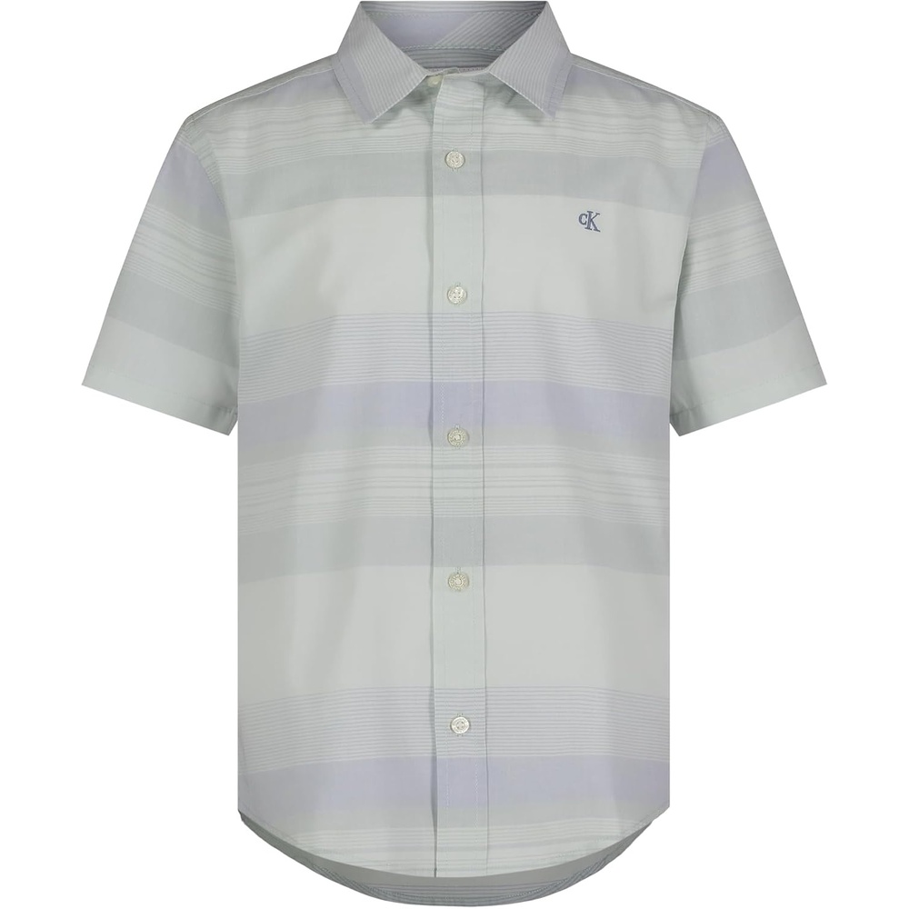 image:imageCalvin Klein Boys Short Sleeve Woven ButtonDown ShirtElemental Stripe Light Sage