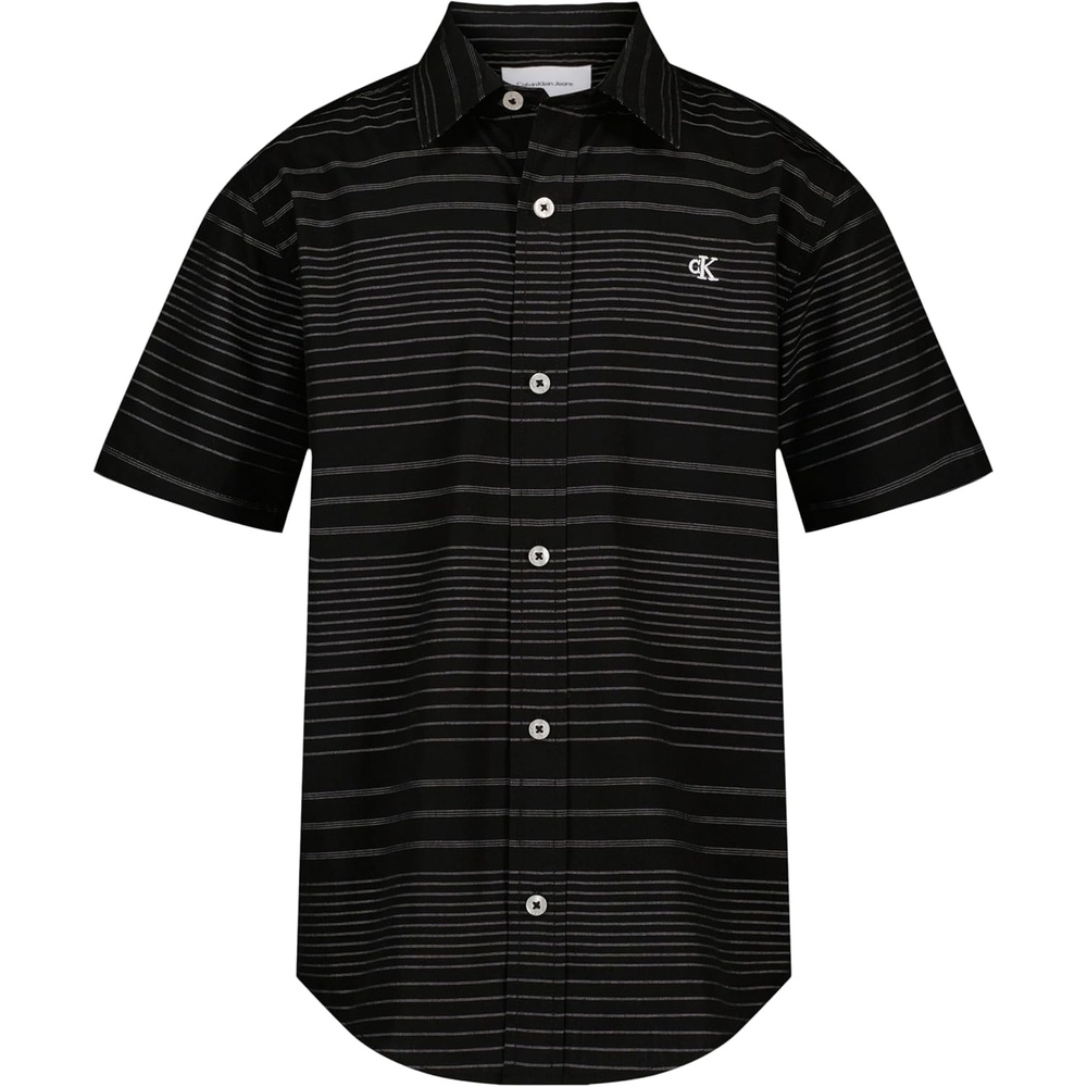 image:imageCalvin Klein Boys Short Sleeve Woven ButtonDown ShirtIntricate Stripe Black