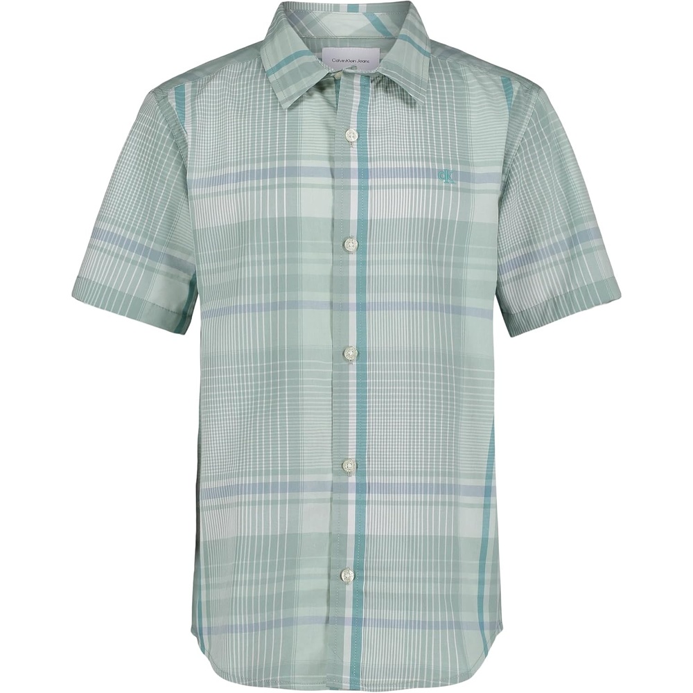 image:imageCalvin Klein Boys Short Sleeve Woven ButtonDown ShirtSurf Green Plaid