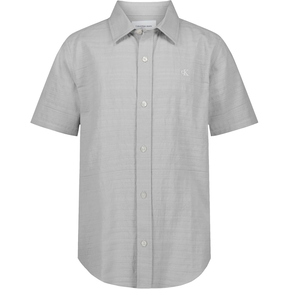 image:imageCalvin Klein Boys Short Sleeve Woven ButtonDown ShirtTextured Stripe Microchip