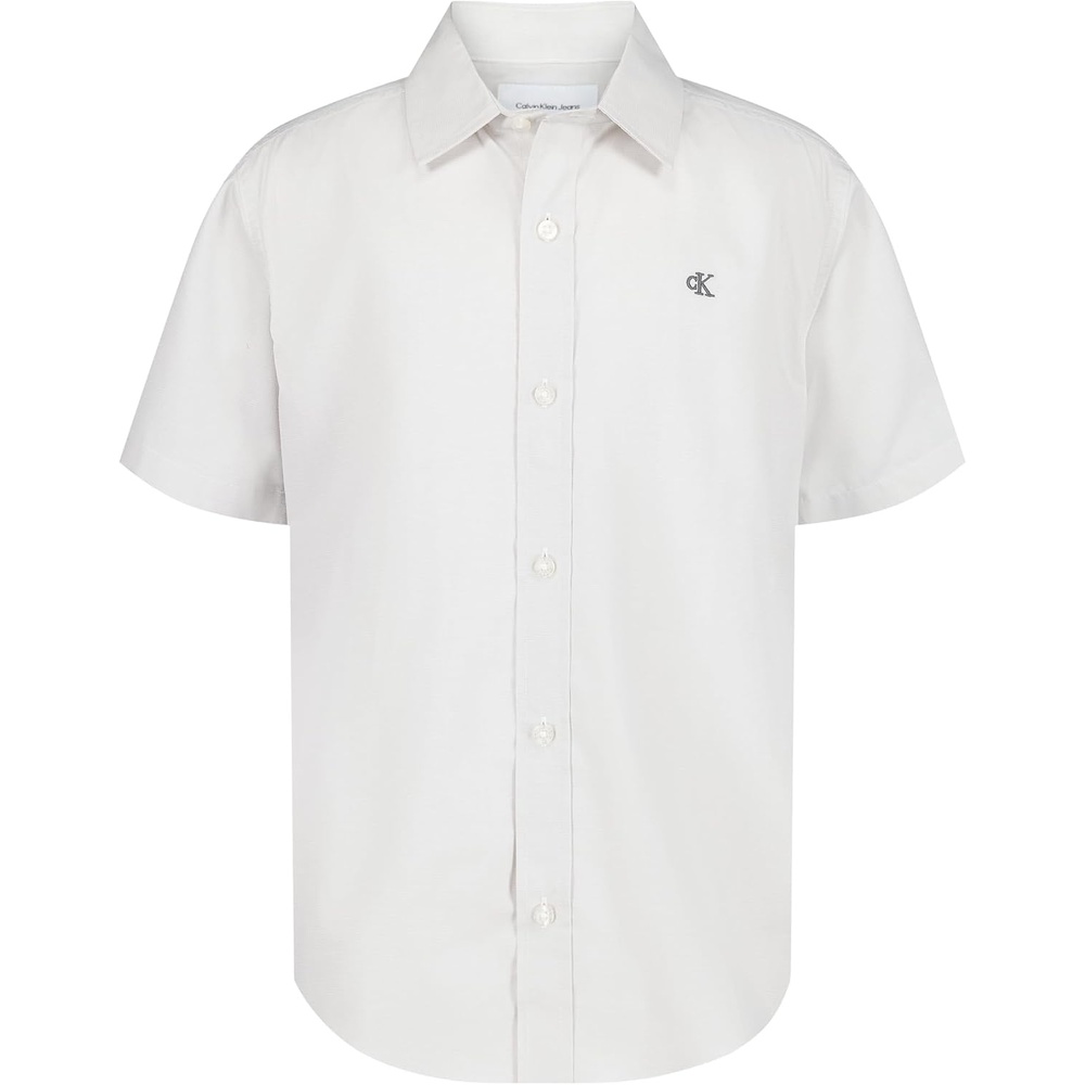 image:imageCalvin Klein Boys Short Sleeve Woven ButtonDown ShirtWhite Mini Stripe