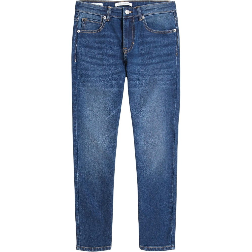 image:imageCalvin Klein Boys Slim Fit Straight Leg Stretch Denim Jeans 5Pocket Style Zipper Fly amp Button ClosureAustin Dark Blue
