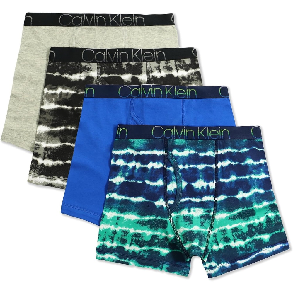 image:imageCalvin Klein Boys Underwear Four Pack Boxer Brief Value PackCool TiedyeVictoria BlueBlack TiedyeHeather Grey