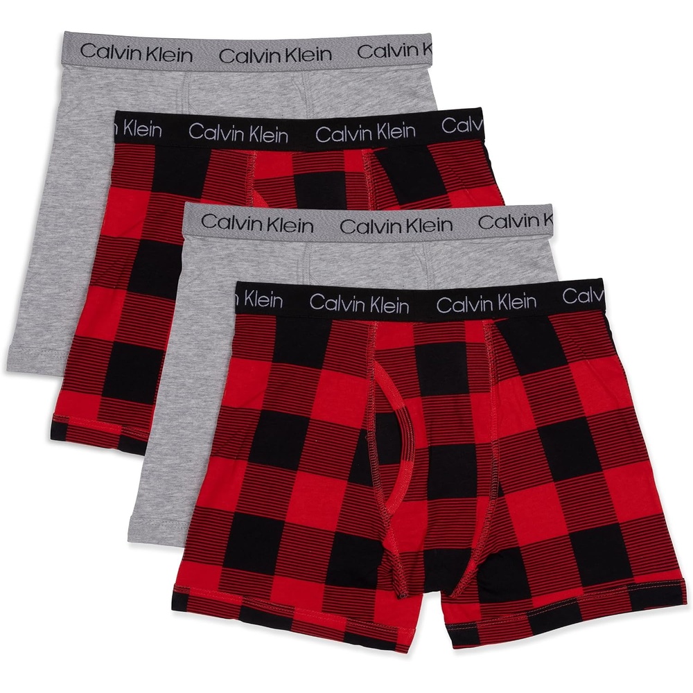 image:imageCalvin Klein Boys Underwear Four Pack Boxer Brief Value PackHeather GreyBuffalo Plaid