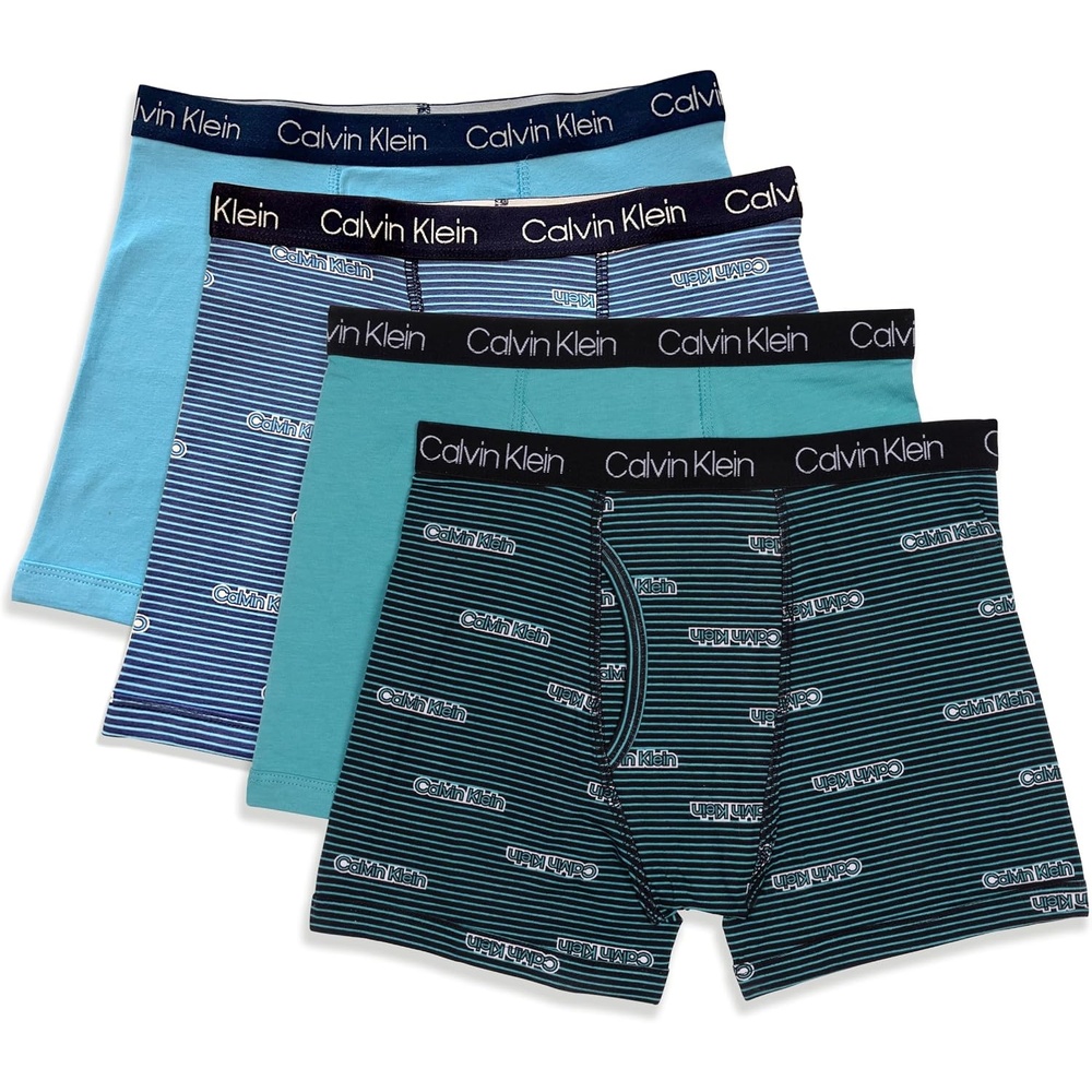 image:imageCalvin Klein Boys Underwear Four Pack Boxer Brief Value PackSeafoamBlueStriped Print