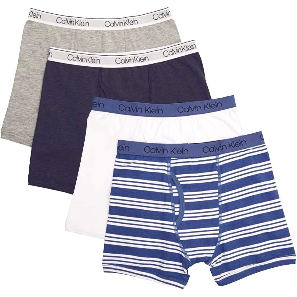 image:imageCalvin Klein Boys Underwear Four Pack Boxer Brief Value PackWhite Blue Stripe