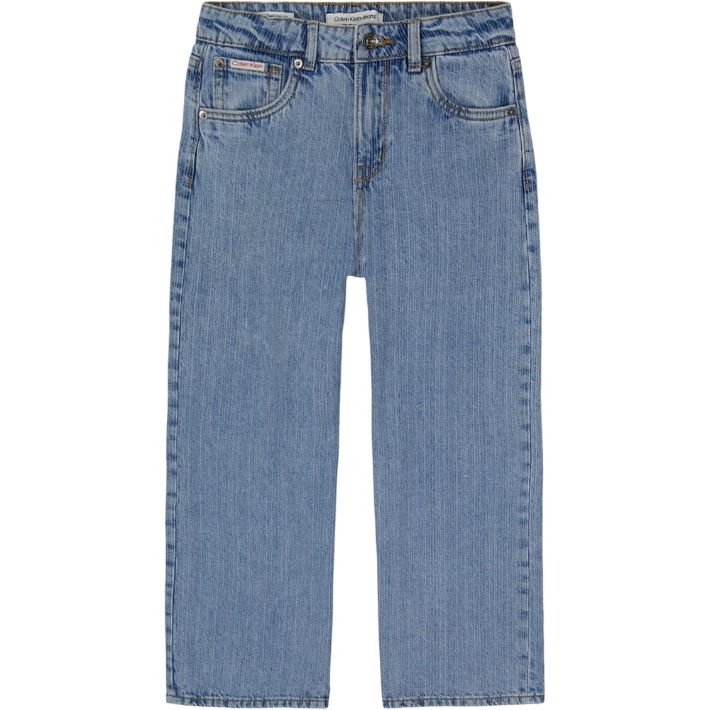 image:imageCalvin Klein Girls 5Pocket Seamed Wide Leg Denim Jean Zipper Fly amp Button ClosureStorm Wash