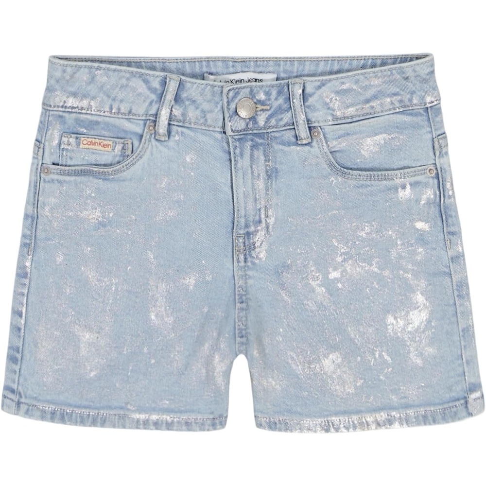 image:imageCalvin Klein Girls Boyfriend Fit Stretch Denim Jean ShortsCirrus ShineFoil Print